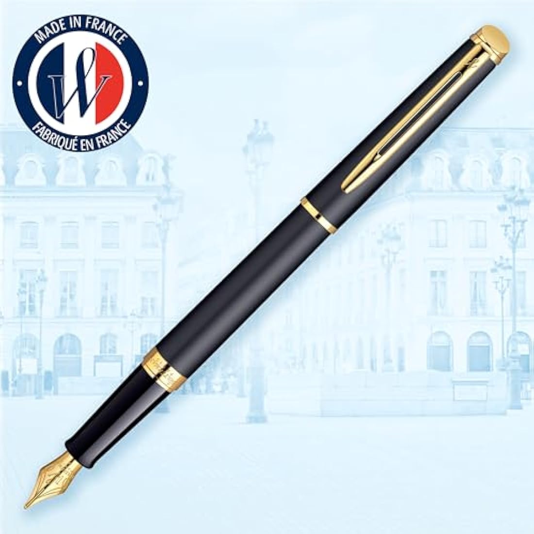 Waterman Hémisphère Fountain Pen | Matte Black with 23k Gold Trim | Fine Nib | Blue Ink | Gift Box