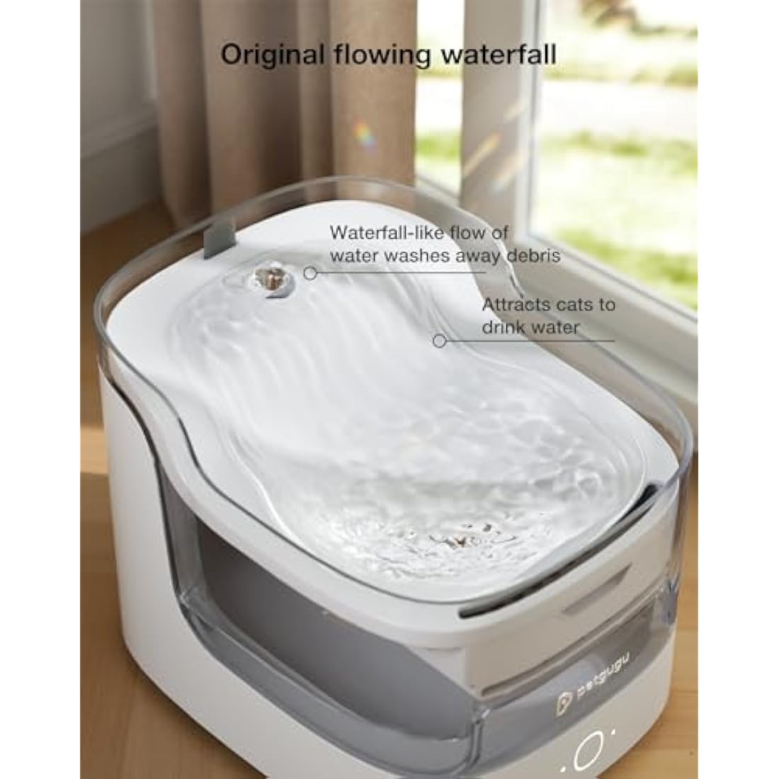 PETGUGU Cat Water Fountain for Drinking, 2L Ultra-Quiet Automatic Pet Water Dispenser for Cats & Dogs, App Controlled with Wireless Pump, 8-Layer Filter, Hygienic Fresh Water, 2.4G WiFi (PF1L)