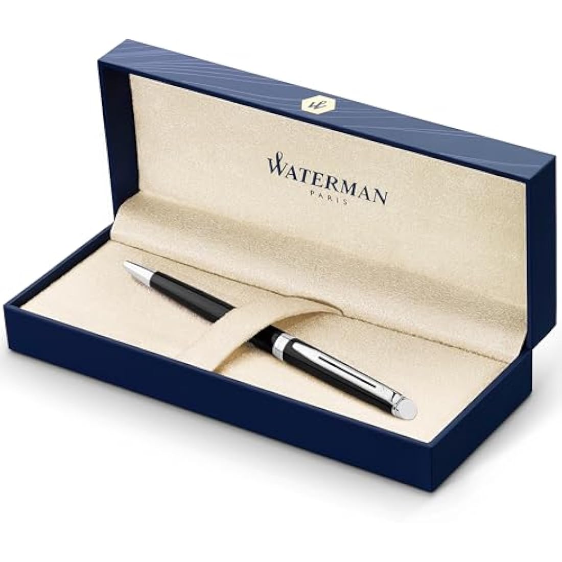 Waterman Hemisphere Ballpoint Pen | Gloss Black with Chrome Trim | Medium Point | Blue Ink | Gift Box
