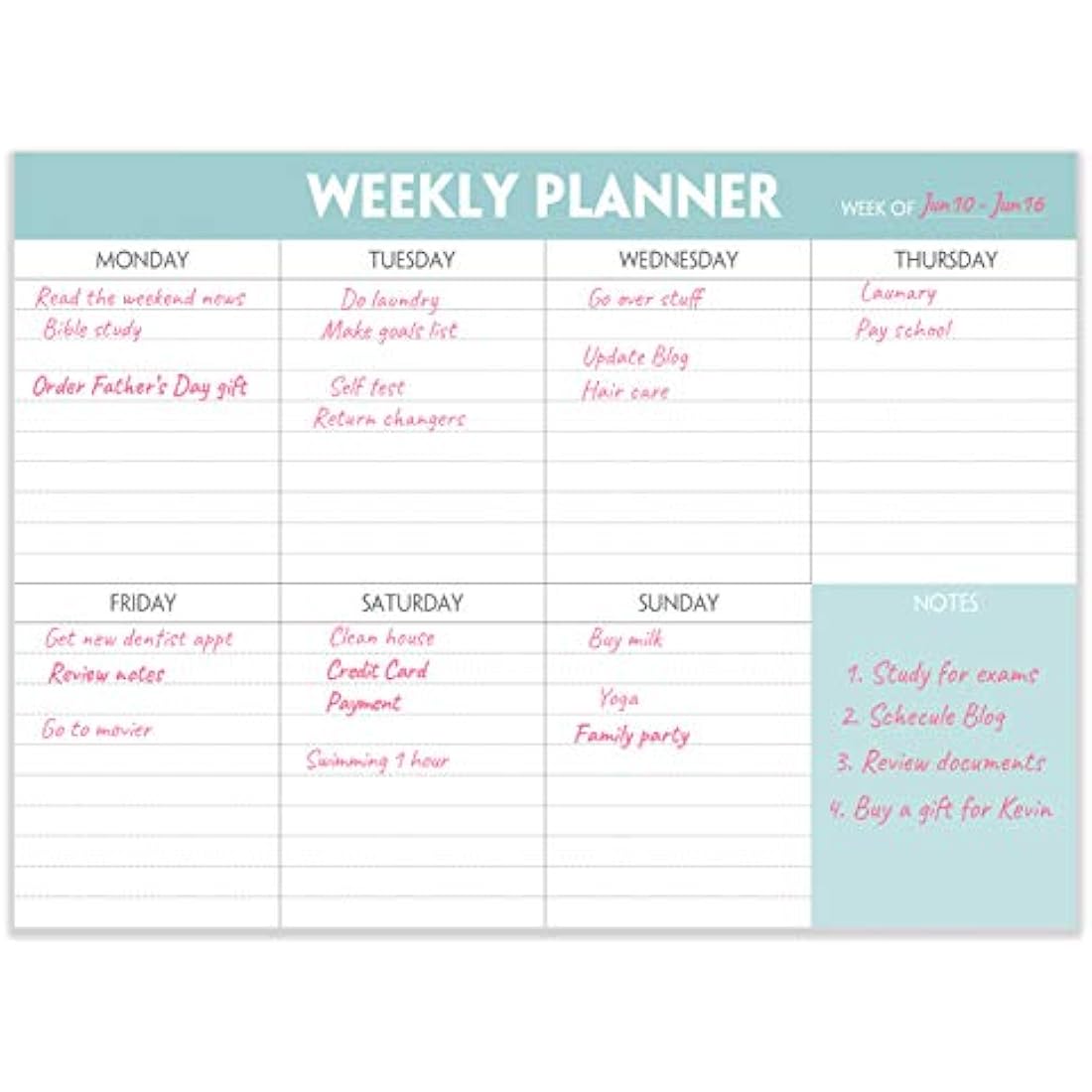 Weekly Planner Pad - Tear Off Planning Pad with Daily Schedule & Calendar, 52 Sheets, 100gsm Paper, Undated Weekly To Do List Notepad, 25.4x17.8cm