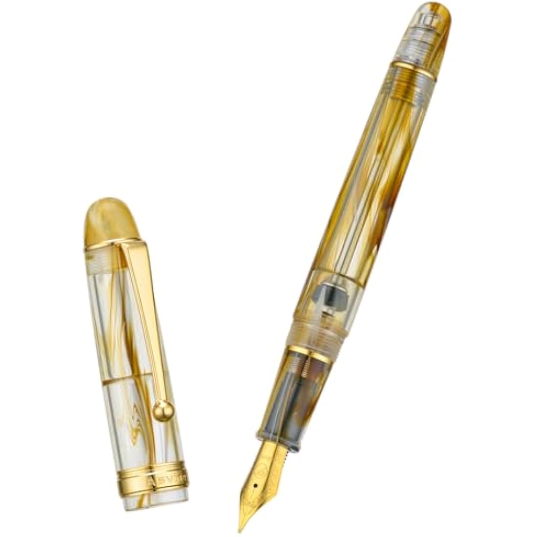 Asvine V126 Vacuum Filling Fountain Pen Extra Fine Nib, Brown Swirl Acrylic, Large-Capacity with Gift Case