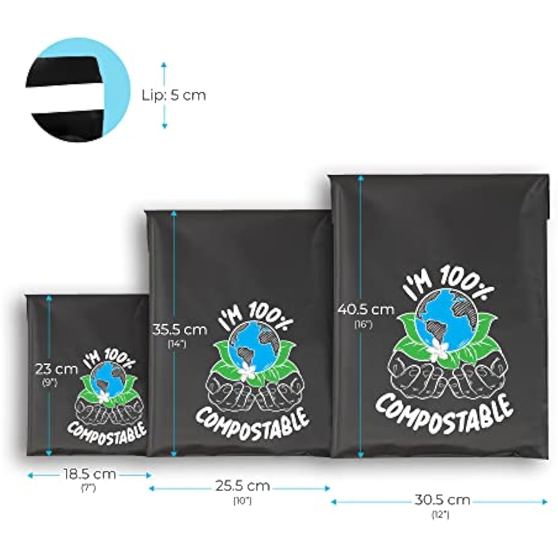 Compostable Mailing Bags,Biodegradable Mailing Bags,Eco Friendly Mailers 7 x 9" (18.5 x 23 cm) |25PK|