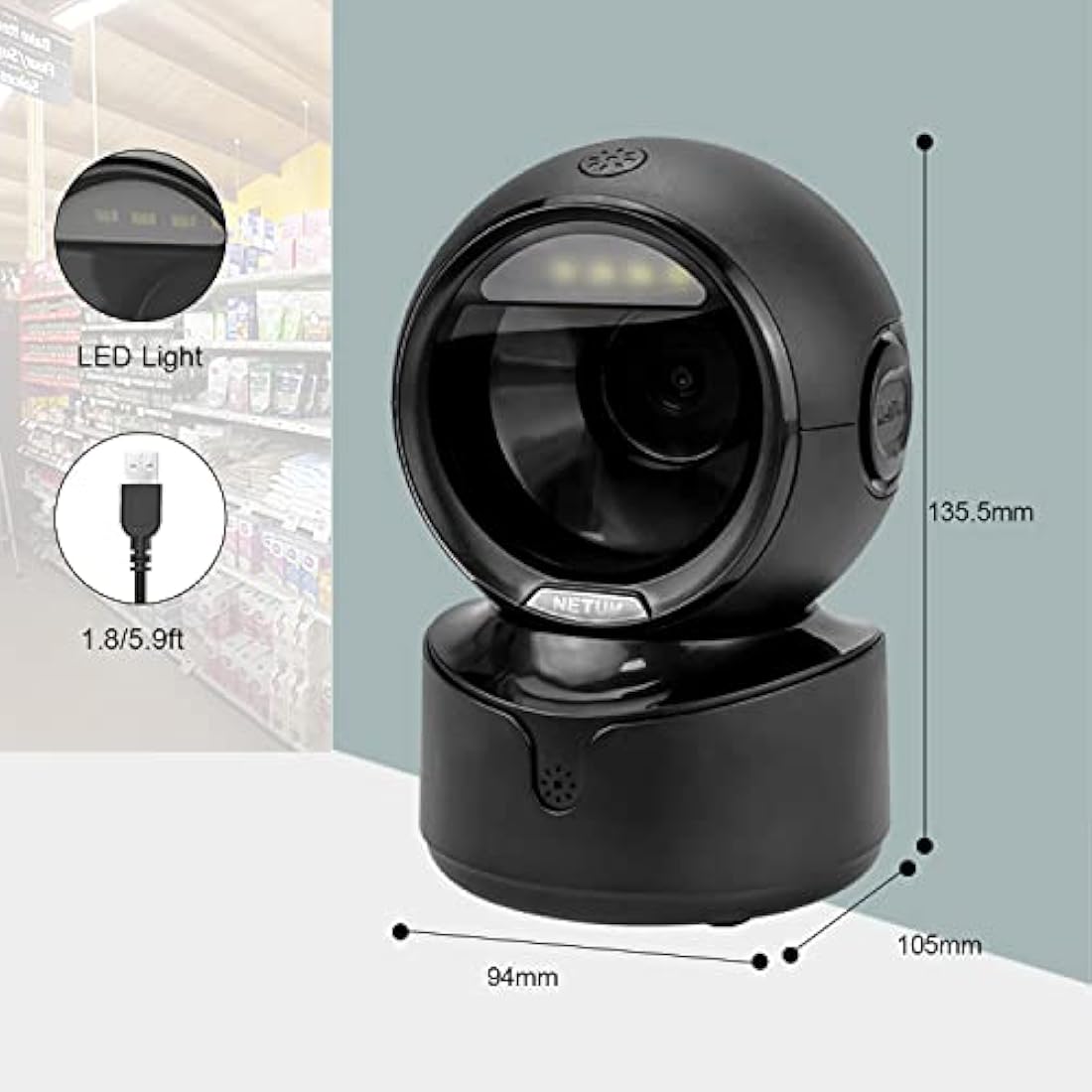 NetumScan Automatic Omnidirectional Desktop Barcode Scanner, Hands-Free USB Wired QR Barcode Reader, 1D 2D Bar Code Image Sensing for Supermarket, Retail Store, Warehouse, Bookstore Pos System NSA5