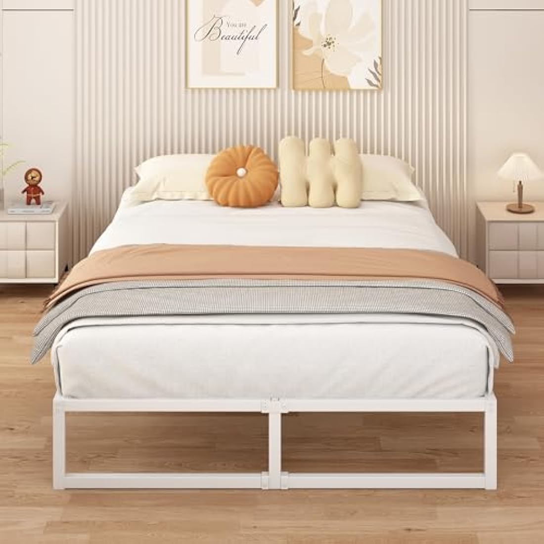 Yicensen Small Double Bed Frame 120x190 cm, Metal Bed Frame Small Double with Steel Slat Support, Easy Assembly, Noise Free, No Box Spring Needed, 30cm High, White