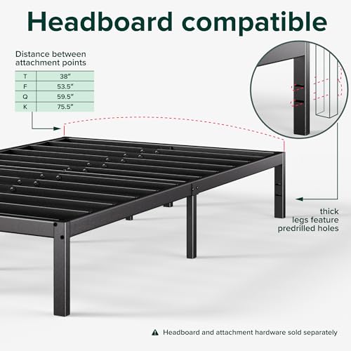 Zinus Elias Single Bed frame - Bed 90 x 190 cm - 36cm Height - Metal Bed frame with underbed storage and steel slat support - Black