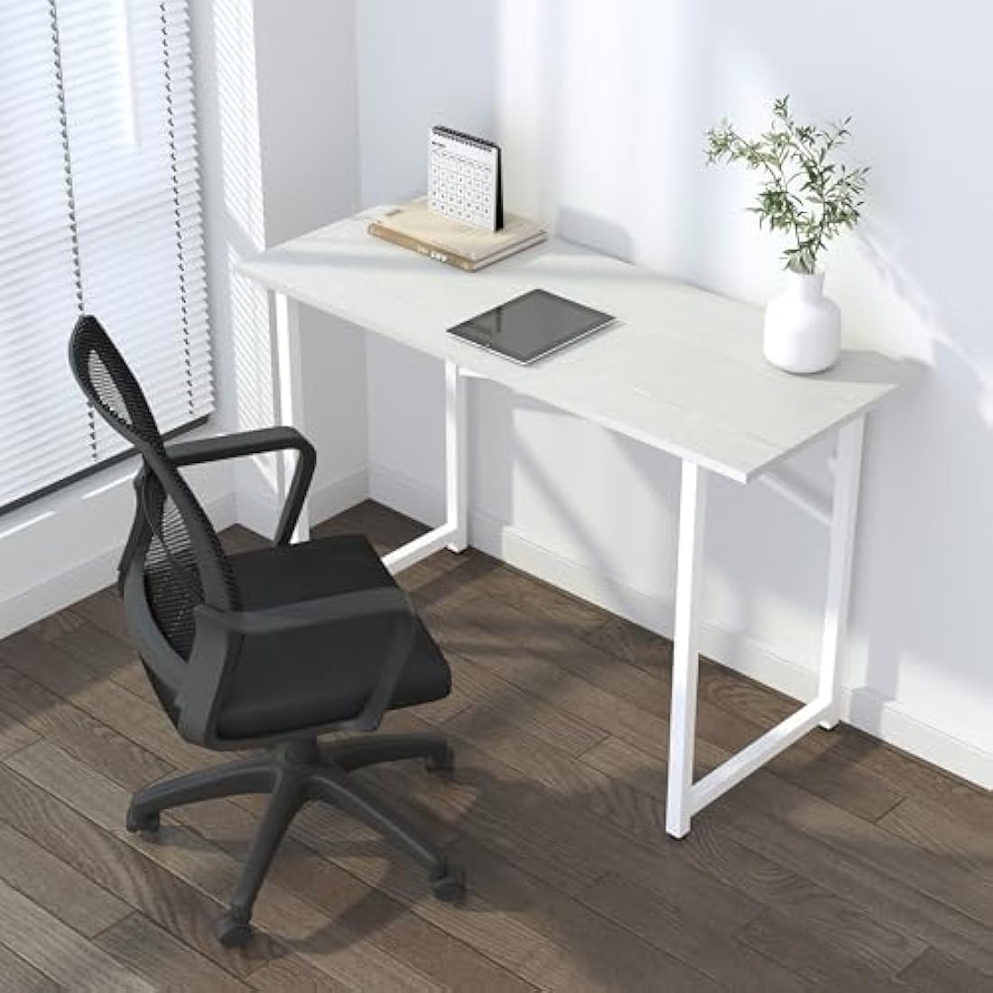Lutown-Teen 120 cm Folding Desk, Writing Gaming Computer Camping Desk, No Assembly Required Home Office Table, White