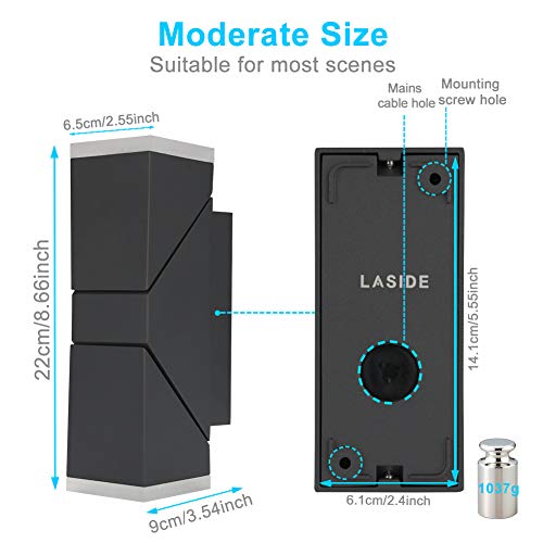 LASIDE Outdoor LED Wall Lights, Adjustable Anthracite Grey Up Down Outside Wall Lights Electric, Waterproof Aluminium 700LM Garden Wall Lights Mains
