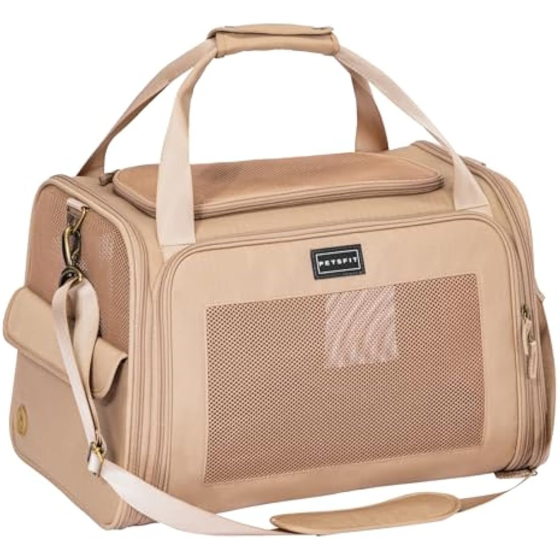 Petsfit Cat Carrier Soft Sided Travel Carrier, Dog Carriers with Expandable mat and Quadrangle Oxford Fabric Mesh, Portable Dog Bag with Upgraded Large Space, Khaki