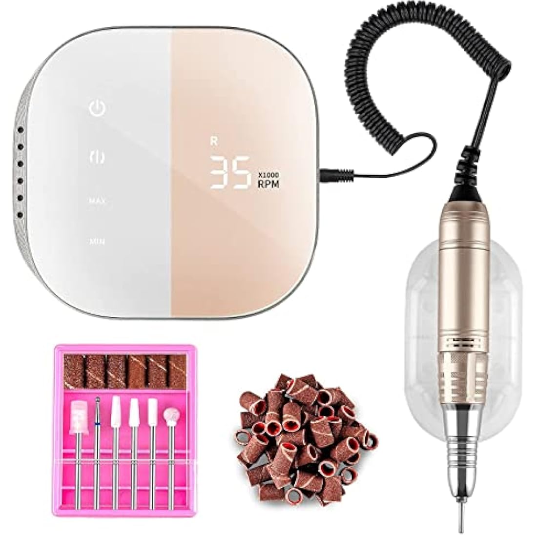 Madenia Professional Electric Nail Drill Machine with LCD Touch Screen, 35000 RPM Efile Nail File Drill for Arylic Gel Nails, E File Kit for Salon Home Manicure Use, Pink