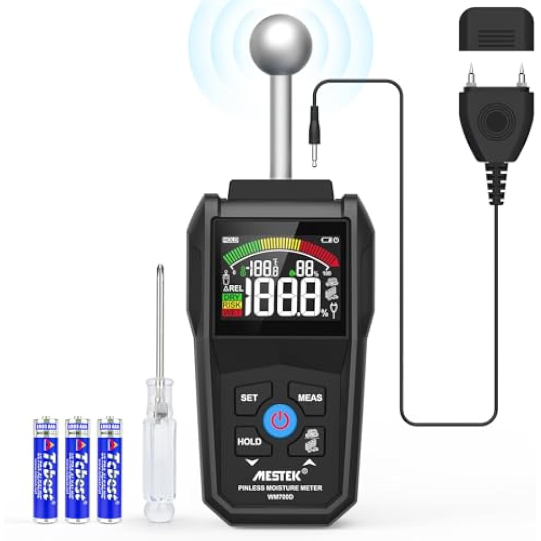 Moisture Meter,MESTEK Damp Meter,2 in 1 Damp Meter for Walls Pin & Pinless with Color LCD and Audible Alarm, Detects 20-40mm of Wall, Wood, Masonry, Concrete and Other Building Materials