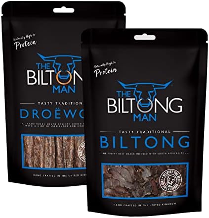 The Biltong Man Combo I Tasty Traditional Lean Beef Biltong & Droëwors Sticks I Healthy High Protein Dried Beef and Sausage Snack | 1Kg (2 x 500g)