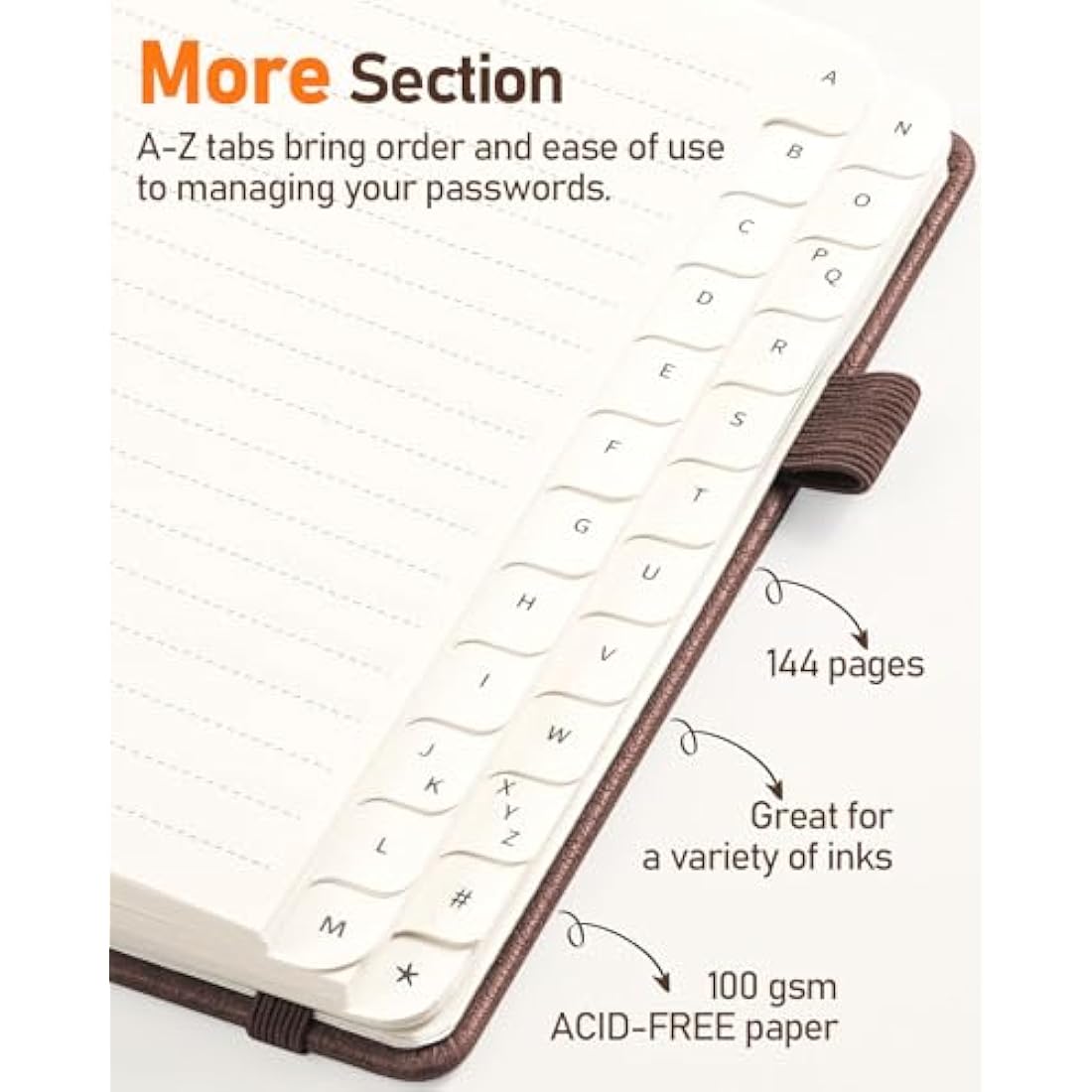WEMATE Spiral Password Book with Alphabetical Tabs, Small Password Keeper Book for Seniors, Internet Password Notebook Hardcover Password Journal logbook – 12 x 15cm (Brown)