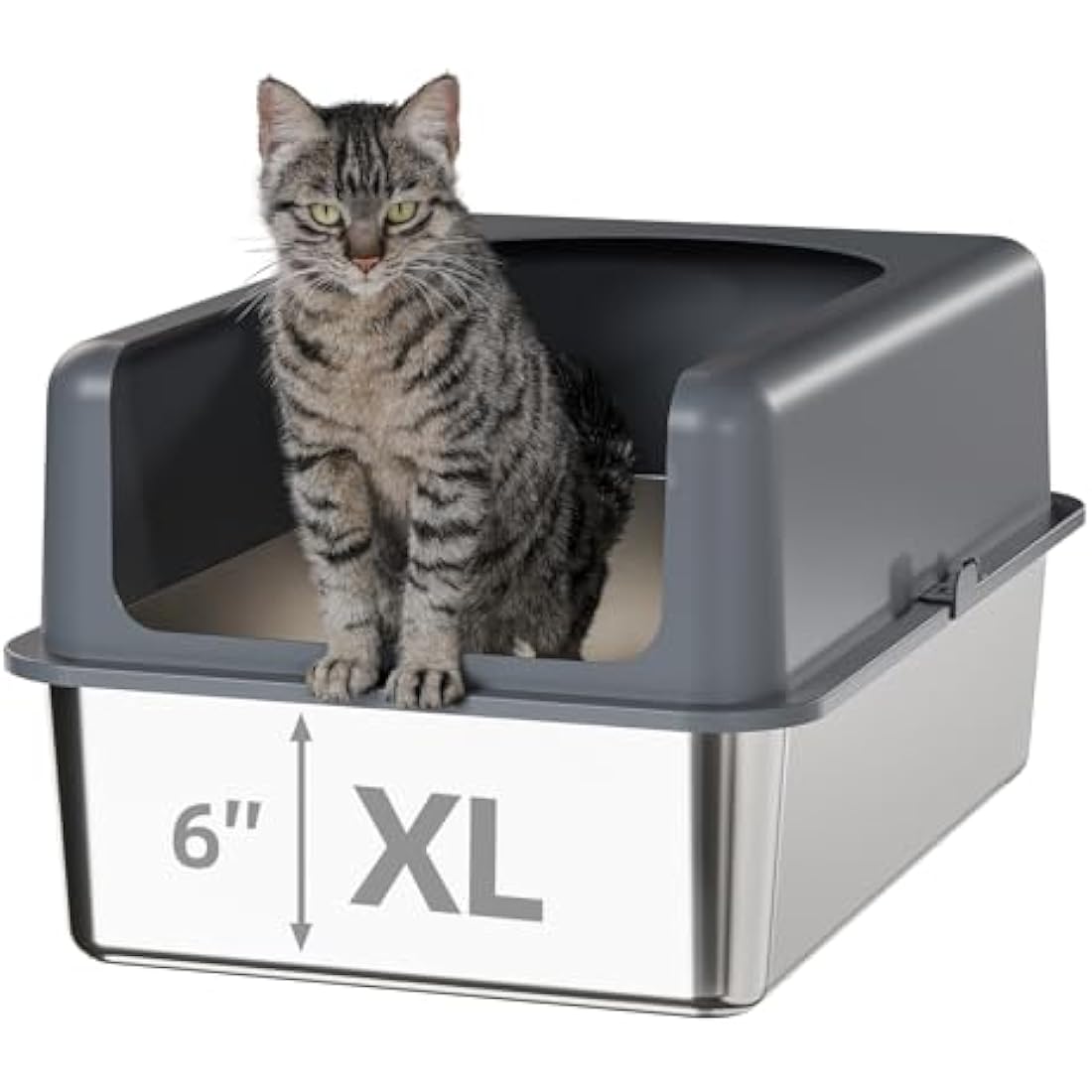 Bsadne High-Sided Stainless Steel Cat Litter Box with Lid - Extra Large, Easy-to-Clean Metal Litter Pan for Cats (24" L x 16" W x 12" H with Enclosure)