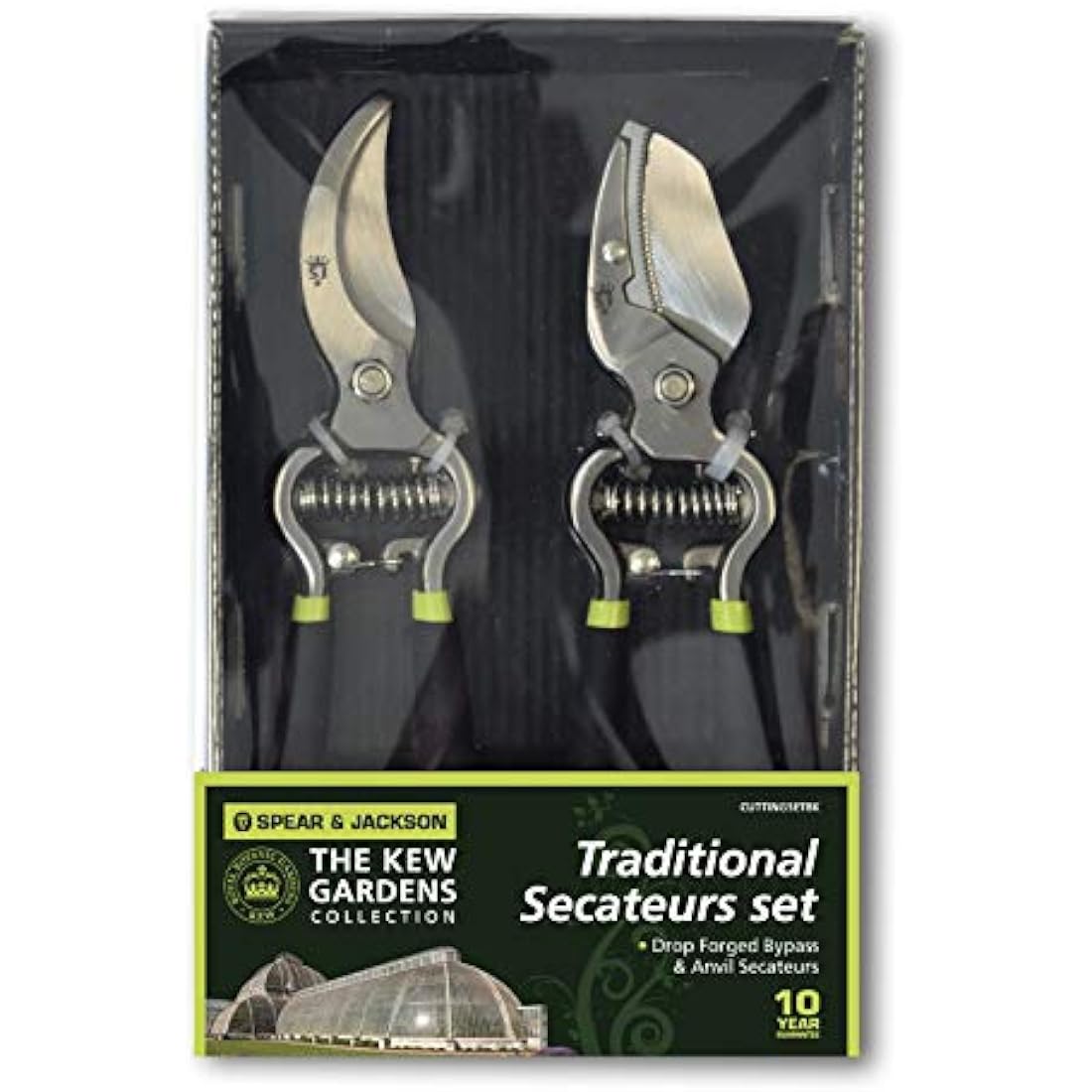 Spear & Jackson CUTTINGSET8K Kew Gardens Collection Vintage Bypass & Anvil Secateur Set, Black