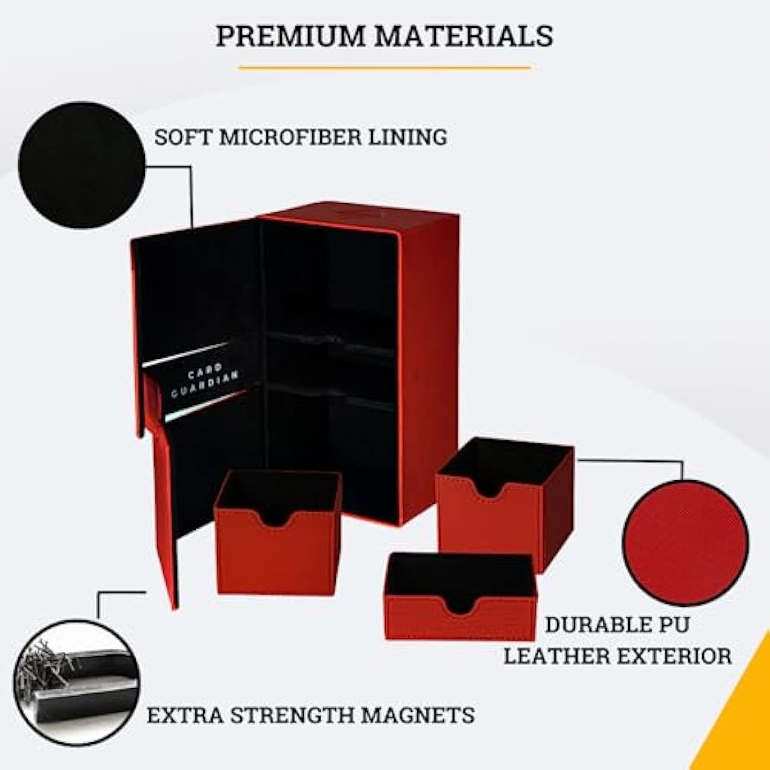 Card Guardian - Premium Double Deck Box for 200+ Cards Trading Card Games TCG (Red)