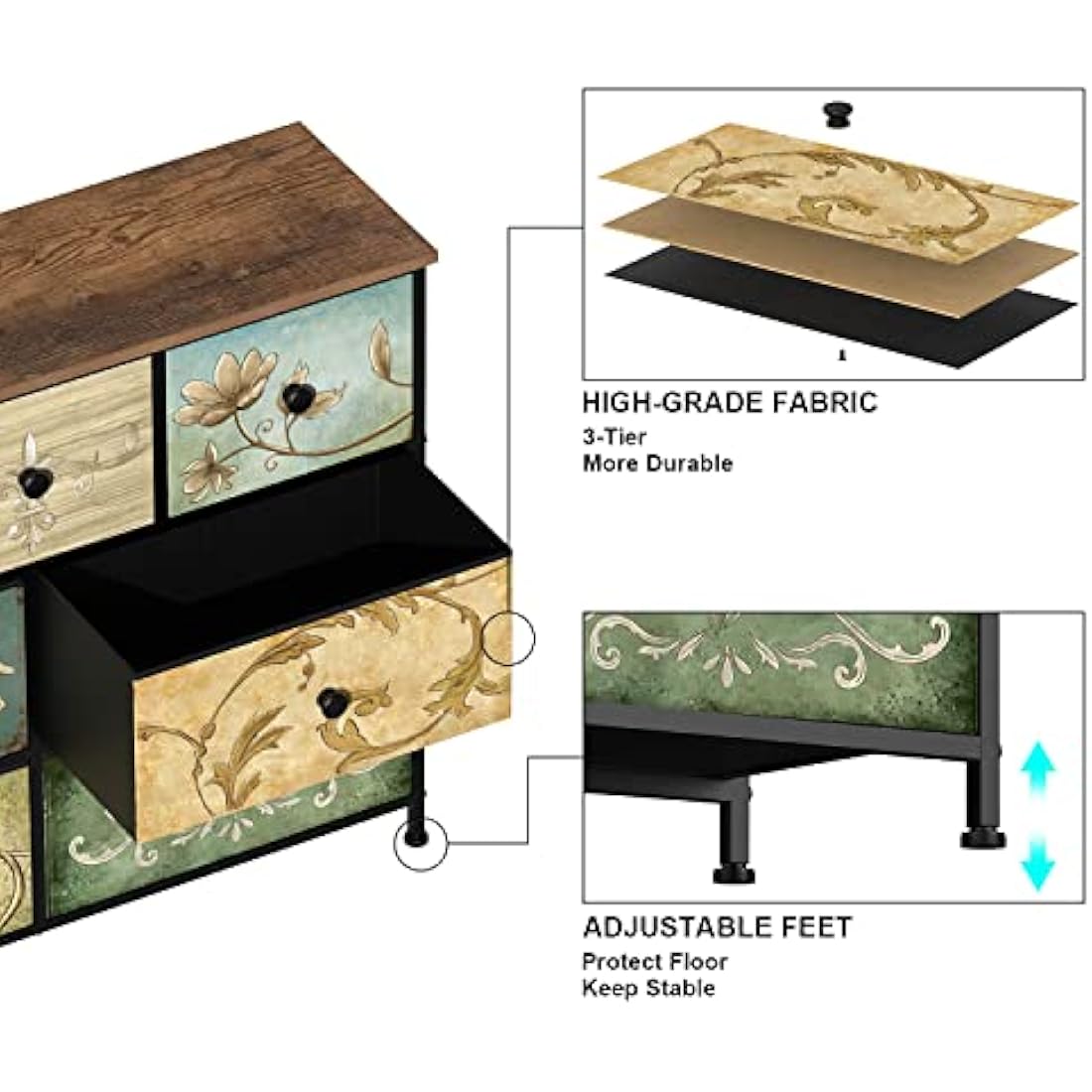 VEDECASA Chest of Drawers Dresser for Bedroom with 7 Drawers Wide Storage Organizer Unit TV Stand for Living Room Kids Room Closet Wood Board Fabric Drawers Easy to Assemble
