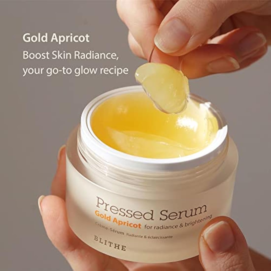 BLITHE Pressed Serum Gold Apricot – Hydrating serum with apricot extract and niacinamide, for dry and radiant skin, with a bouncy texture, Korean skincare (50 ml)