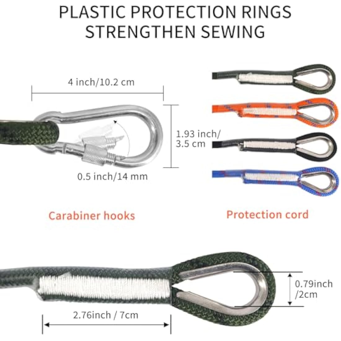 NewDoar 18KN Static Climbing Rope 10mm Accessory Cord Equipment 33FT(10M) 66FT(20M) 98FT(30M) 165FT(50M) Escape Rope with 2 Carabiners for Ice Climbing Fire Rescue Rope Safety Rope