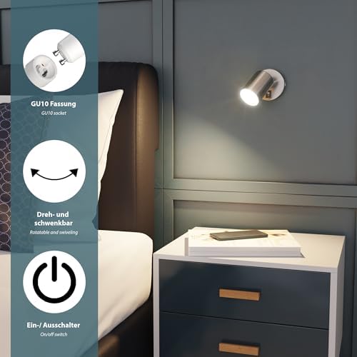 ledscom.de 2 pcs Wall spot WAIKA Switch Chrome matt LED lamp Warm White 3-Step dimming 500lm