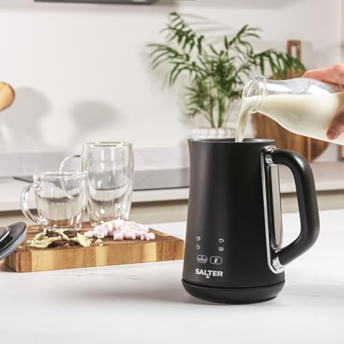 Salter Chocolatier Hot Chocolate Maker to Share – 4-in-1 Automatic Milk Frother, Heater & Foamer, 500ml Heating Capacity, Digital LED Display, Temperature Control Dial, 360° Swivel Base, 500W