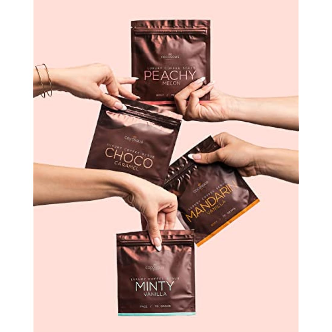COCOSOLIS Luxury Coffee Scrub | Luxurious Box With 4 Natural, Organic Scrubs for Your Face & Body| Smoothes Skin Imperfections| Intensely Hydrates and Nourishes | Leaves The Skin Elastic (280g/9.8 OZ)