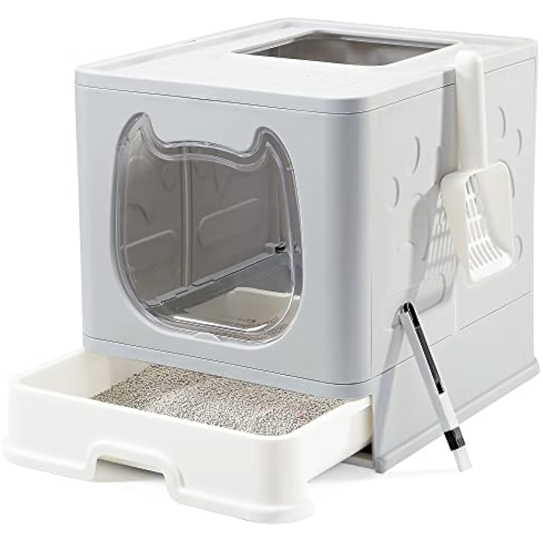 Vealind Covered Cat Litter Box with Lid for Small and Medium Cats, Top Entry Drawer Type with Front Door Cat Litter Tray (Grey)