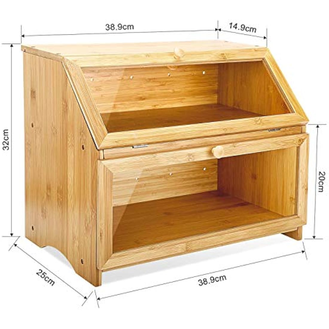 Leader Accessories Double Decker Bamboo Bread Bin 2-Layer Bread Box Large Capacity Bread Storage for Kitchen 15.3"x9.8"x12.6"