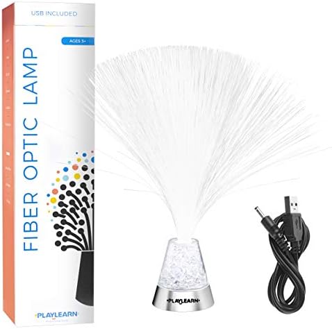 Playlearn Fibre Optic Colour Changing Lamp, Crystal Filled Base - 4 Colours Battery Operated, For Kids, Adults - 13 Inch Mood Novelty Lamp Bedroom or Table Decoration