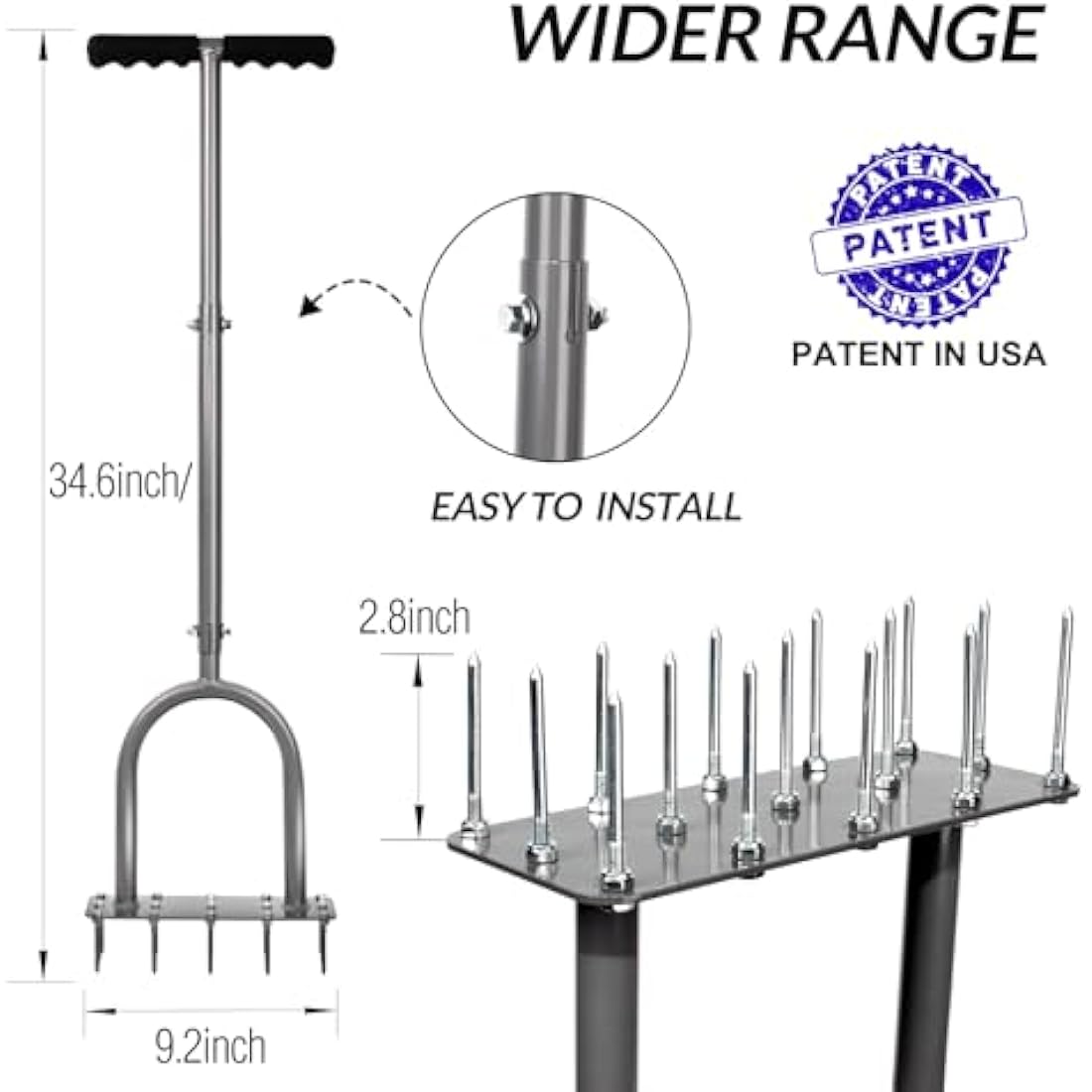 Walensee Lawn Aerator Spike Metal Manual Dethatching Soil Aerating Lawn with 15 Iron Spikes, Pre-Assembled Grass Aerator Tools for Yard, Lawn Aeration, Garden Tool, Revives Lawn Health, Patent Pending