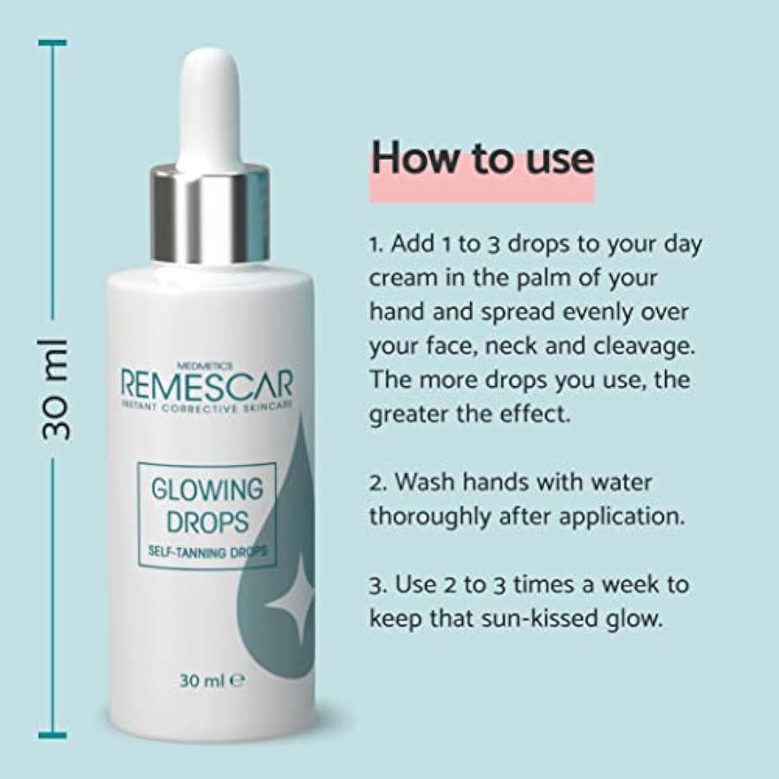 Remescar Self-Tanning Face Drops 30ml – Glow Drops for Bronzing – Add to Moisturiser for a Natural Fake Tan – Facial Tanning Enhancer & Bronzer Serum for Glowing Skin