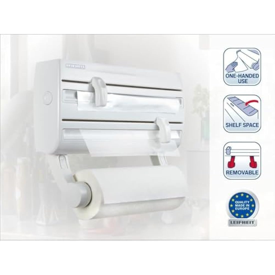 Leifheit Parat F2, Wall Mounted Cling Film & Foil Dispenser, Easy-Install Holder for Rolls up to 30 cm Wide, White