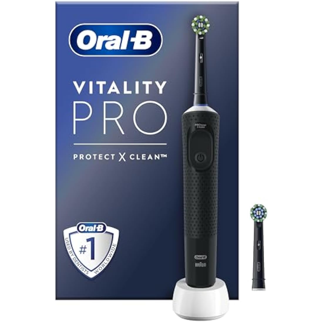 Oral-B Vitality Pro Electric Toothbrushes for Adults, for Him/Her, 1 Handle, 2 Toothbrush Heads, 3 Brushing Modes Including Sensitive Plus, 2 Pin UK Plug, Black (Packing May Vary)