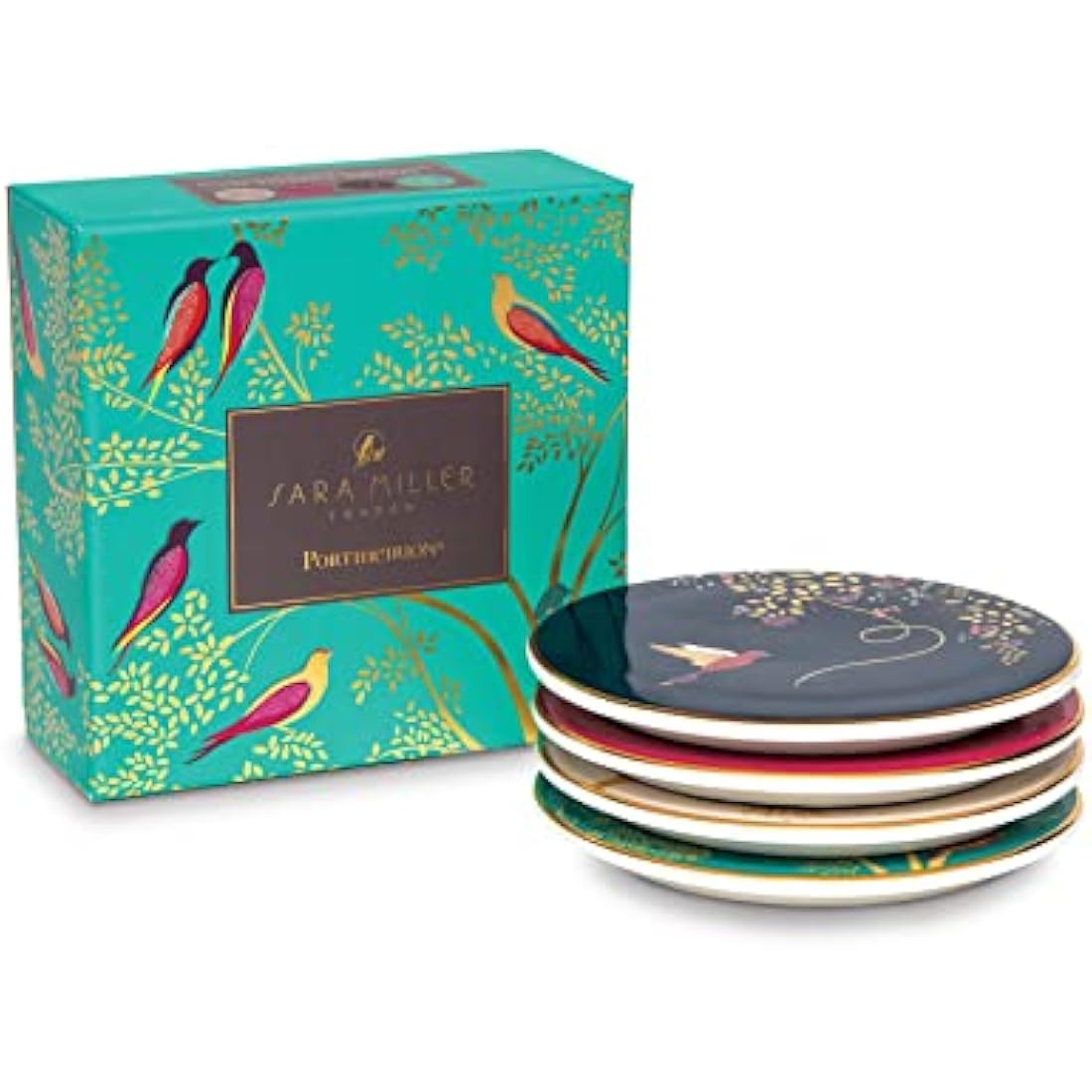 Sara Miller London Set of 4 Ceramic Coasters Gift Boxed, 10cm