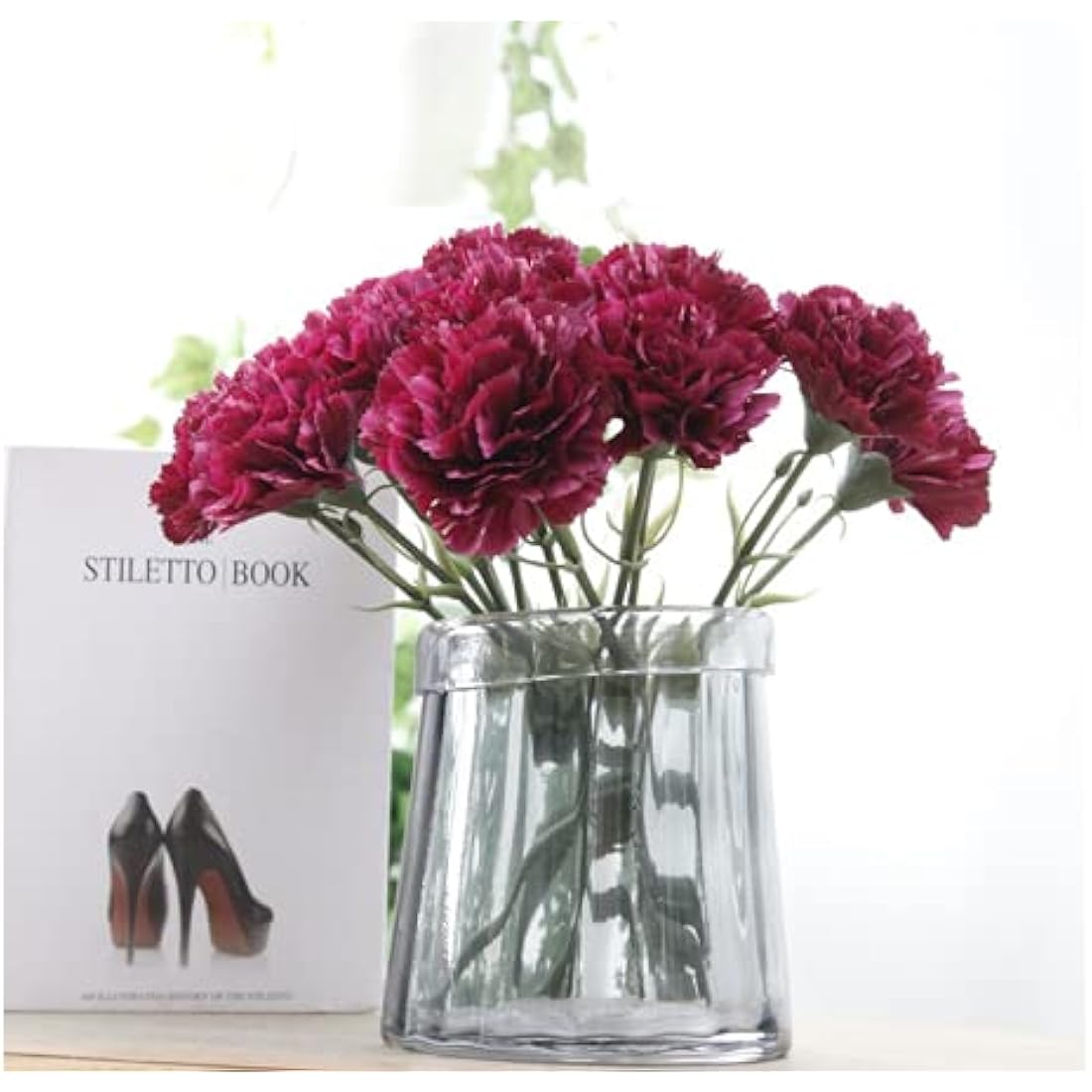 Rikyo 11 Inch Bouquets 10 Stem Rose Red Carnations,Outdoor UV Resistant No Fade Artificial Flower,Mini Carnation Silk Petals Fake Flowers Forever Plants for Photo Props Home Party and Wedding Decor