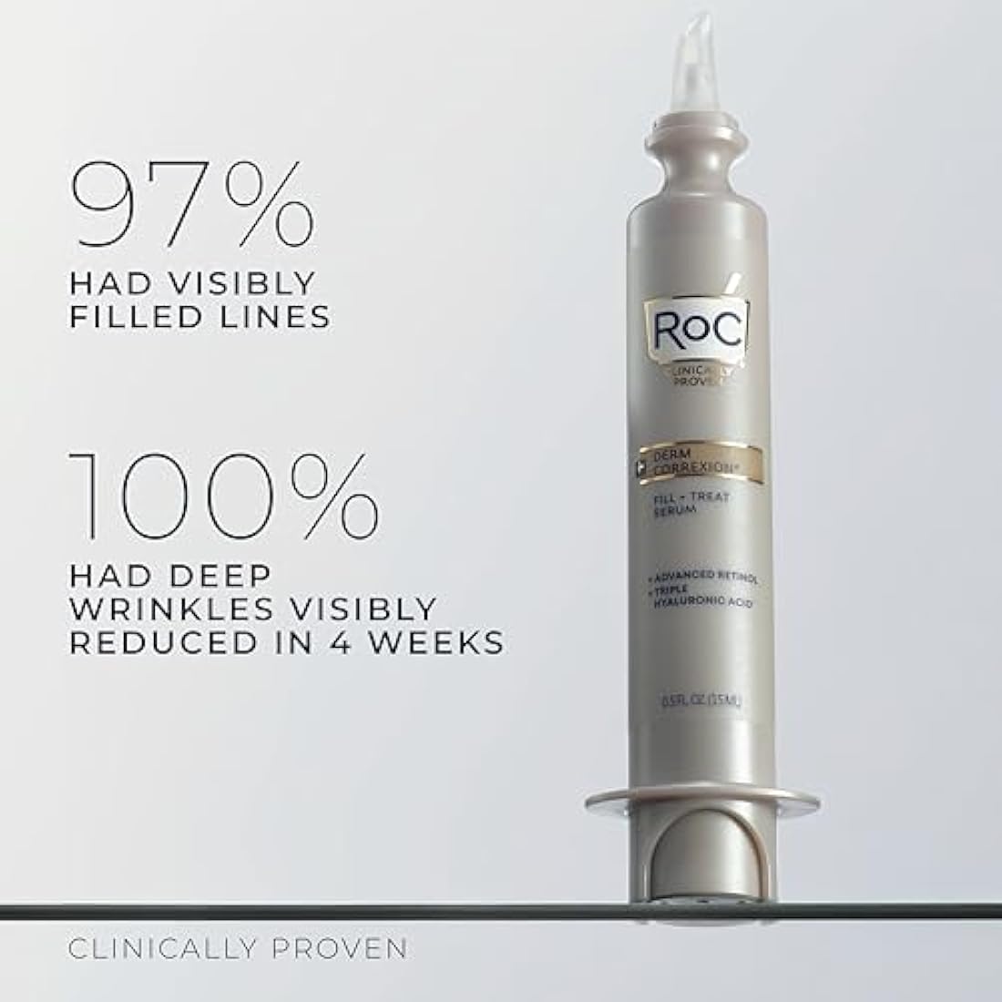 RoC Derm Correxion Serum Fill + Treat for Face, Neck, & Jawline, Wrinkle Filler, Advanced Retinol & Triple Hyaluronic Acid - 15ml