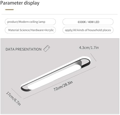 Naroume Modern LED Flush Mount Ceiling Lamp, 72cm Linear Metal Ceiling Chandeliers for Living Room, Bedroom, Dining Room, Office, Hallway, Closet, Aisle