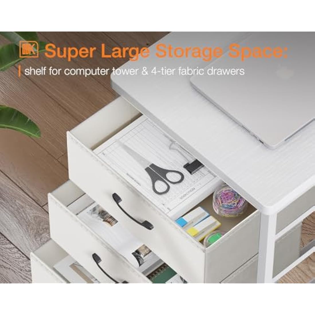 ODK Corner Desk with Drawers, L Shaped Computer Desk 140x80cm with USB Charging Port & Power Outlet, Home Office Desk with Monitor Stand and PC Stand, Gaming Desks Workstations, White
