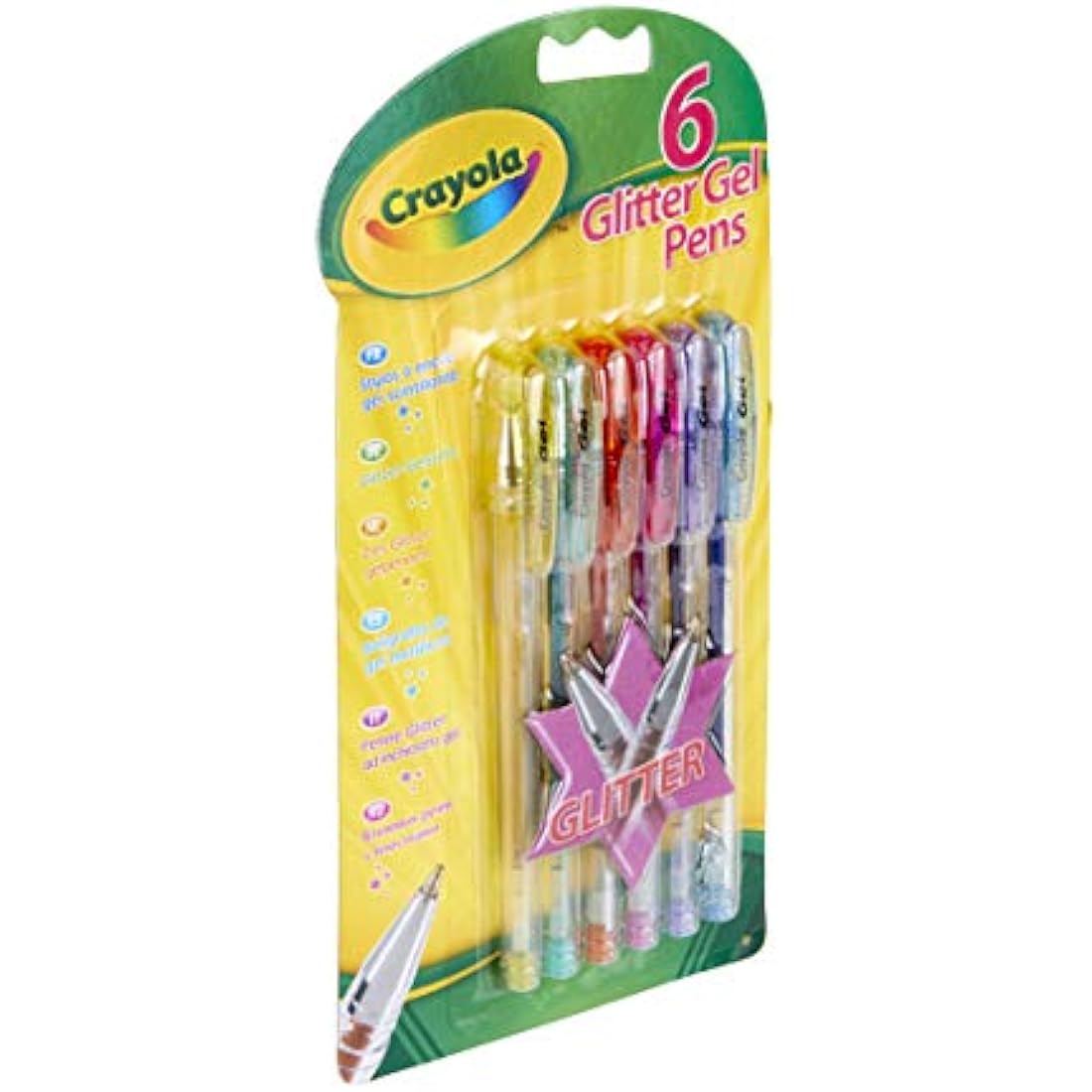 CRAYOLA Glitter Gel Pens - Assorted Colours (Pack of 6) | Add Some Extra Sparkle to Your Arts & Crafts! | Ideal for Kids Aged 3+