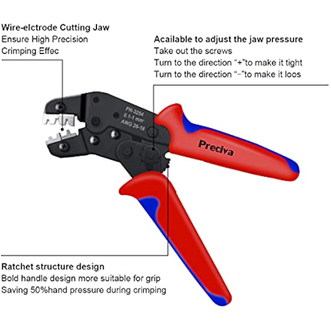 Preciva Dupont Crimping Tool AWG26-18, Ratchet Crimper Toolkit with 1550PCS Male/Female Pin Connectors 0.1-1.0mm² and 460PCS JST Terminals for 2.54mm 3.96mm, etc.