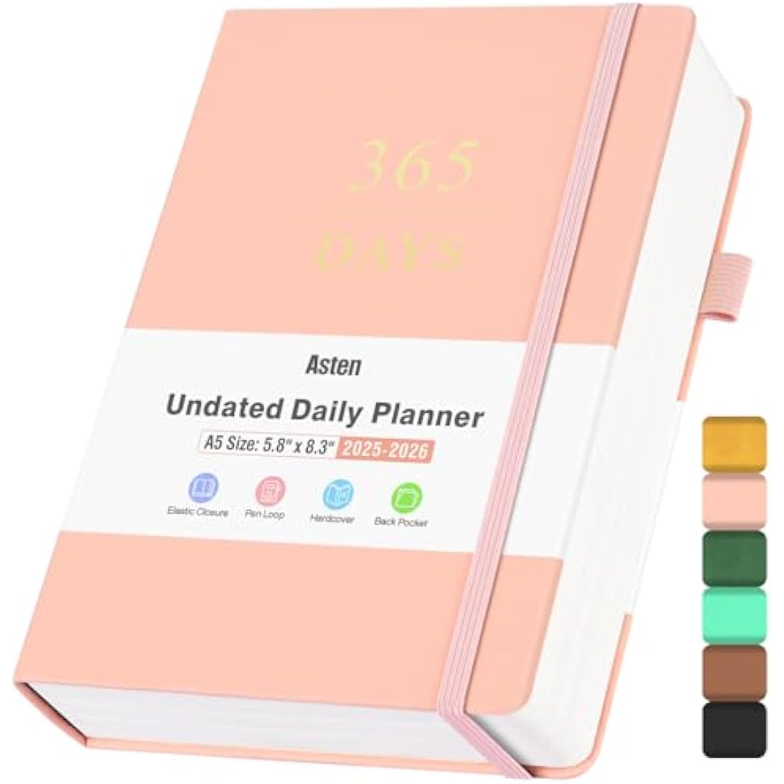 Planner, Undated Daily Planner with To Do List, 365 Days Planner for ADHD, Agenda for Women Men, Hourly Planner Notebook for Goal Setting, Productivity Organizer with Calendar, 8.3" x 5.8" (Pink)