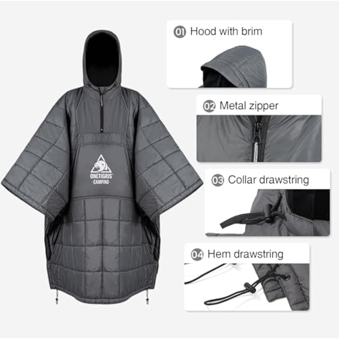 OneTigris Camping Blanket Poncho with Recycled 3M Thinsulate Insulation,Wearable Hoodie Blanket | Ultralight Water-Resistant Warm Camping Blanket for Outdoor, Hiking, Stadium