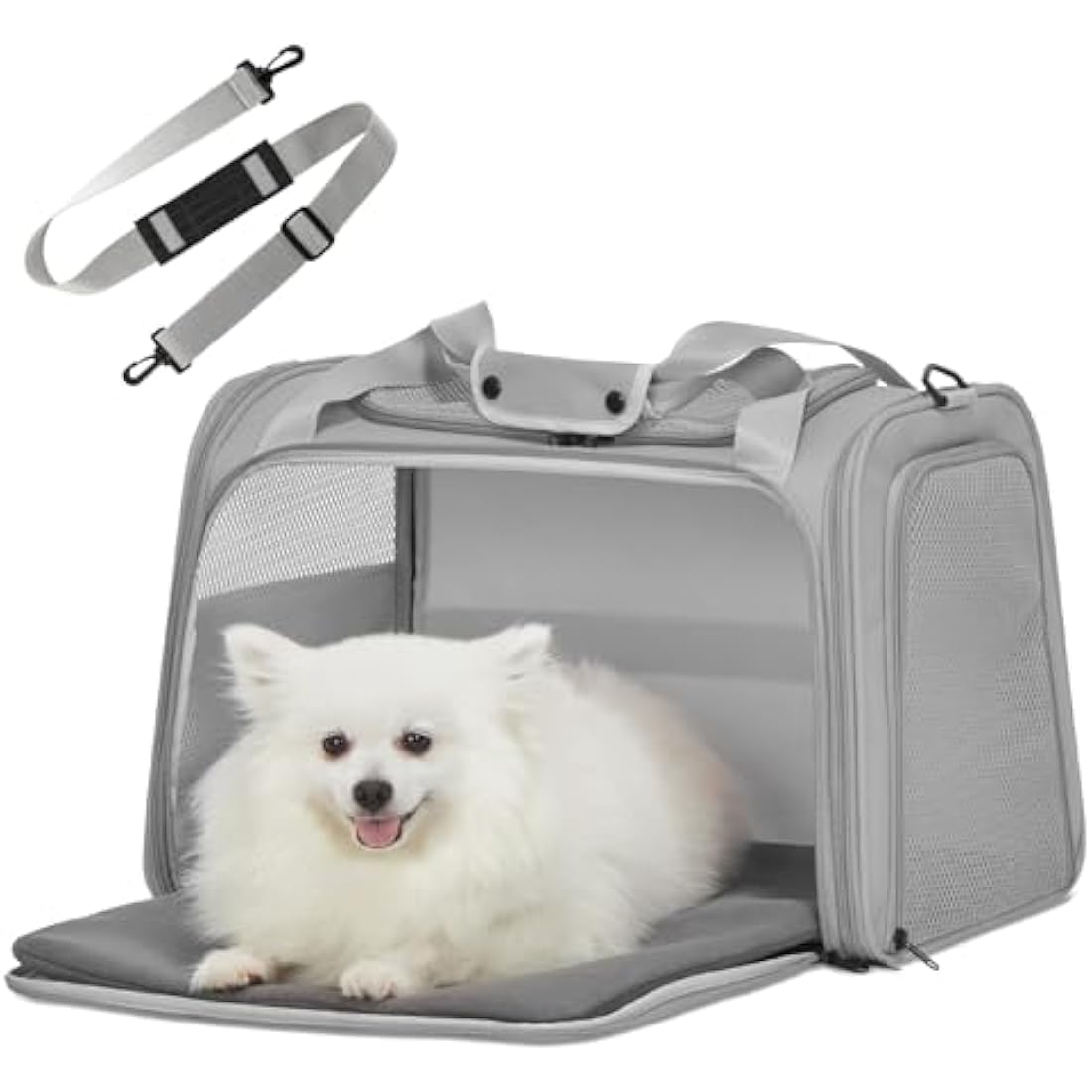 Petsfit Cat Carrier Large Up to 12KG,Pet Carrier with Extendable Fleece Mat,Dog Travel Bag Carrier with Safety Leash for Puppy for Car Use，50 * 33 * 33CM, Grey