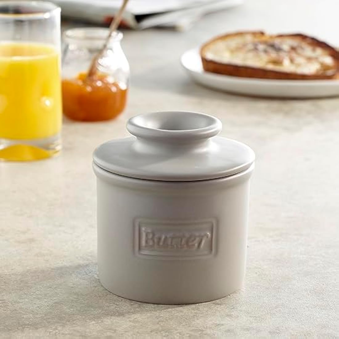 Butter Bell - The Original Butter Bell Crock by L Tremain, a Countertop French Ceramic Butter Dish Keeper for Spreadable Butter, Café Matte Collection, Stone