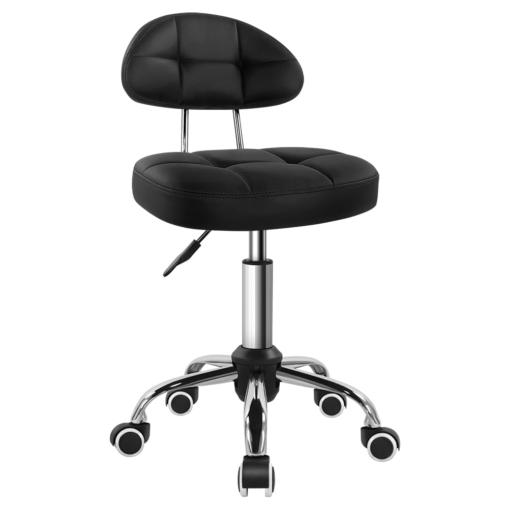 BFTOU Square Swivel Stool on Wheels Perfect for Work SPA Shop Massage Height-Adjustable and Cost-Effective Rolling Stool Chair with Back White (BLACK)