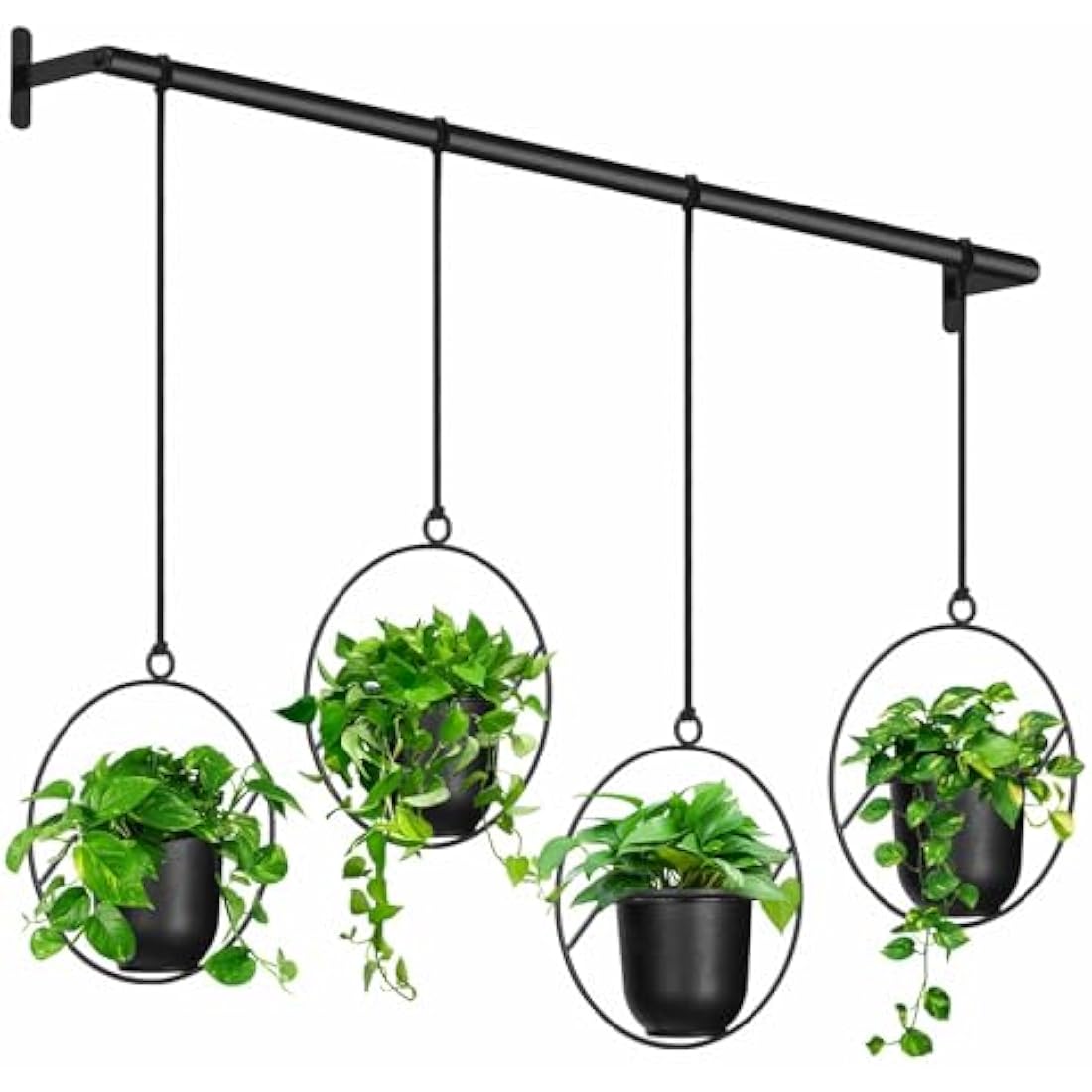 Mutool Hanging Planter Pots for Indoor Herb Garden, 4 Pack With Melamine Planters, Rope & Modern Wall and Ceiling Plant Holder, Black