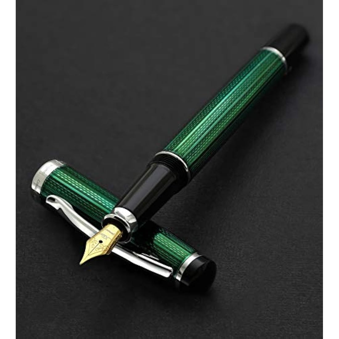Xezo Incognito Fountain Pen, Fine Nib. Forest Green Layered Lacquer with Pure Platinum Plating. Handcrafted and Guilloche Engraved. Limited Edition, Serialized