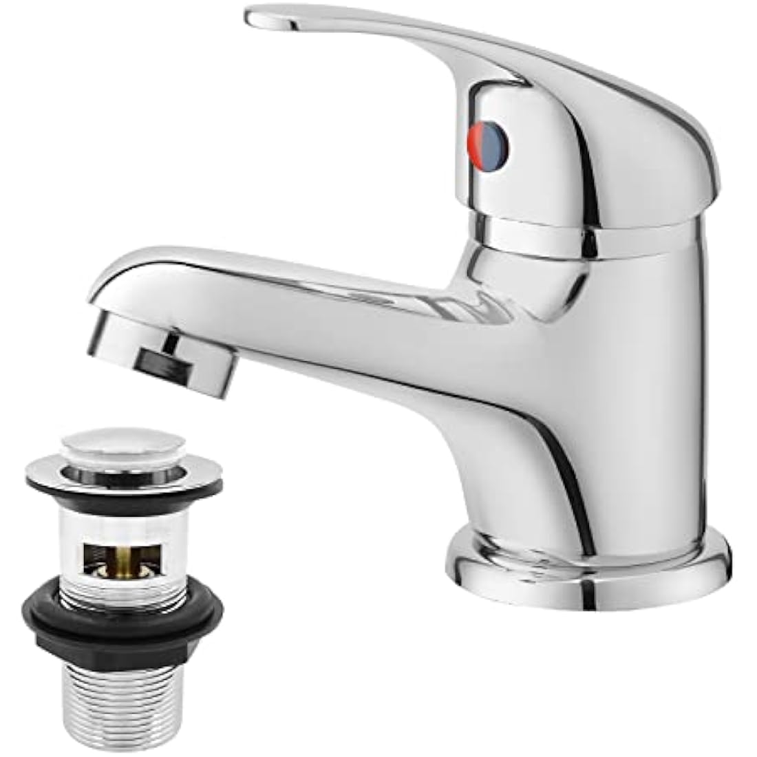 Basin Mixer Tap with Pop Up Waste, BATHWEST Classic Brass Chrome Monobloc Bathroom Sink Taps with Sink Plug, Single Lever Morden Basin Taps with Waste 022NCR