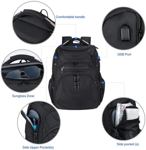 KROSER Travel Laptop Backpack 17.3 Inch XL TSA Computer Backpack Water-Repellent College Daypack Business Backpack with RFID Pockets & USB Port for Men/Women