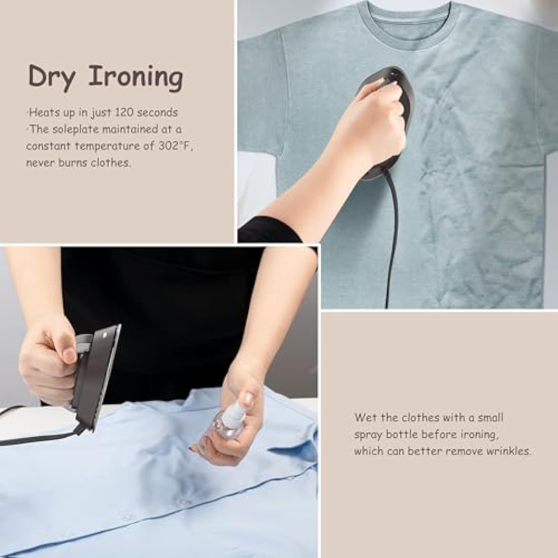 Newbealer Travel Iron - Mini Iron with Dual Voltage-220V/120V for Clothes, Compact Iron with Small Pouch for Global Travel, Quilting & Sewing, Brown