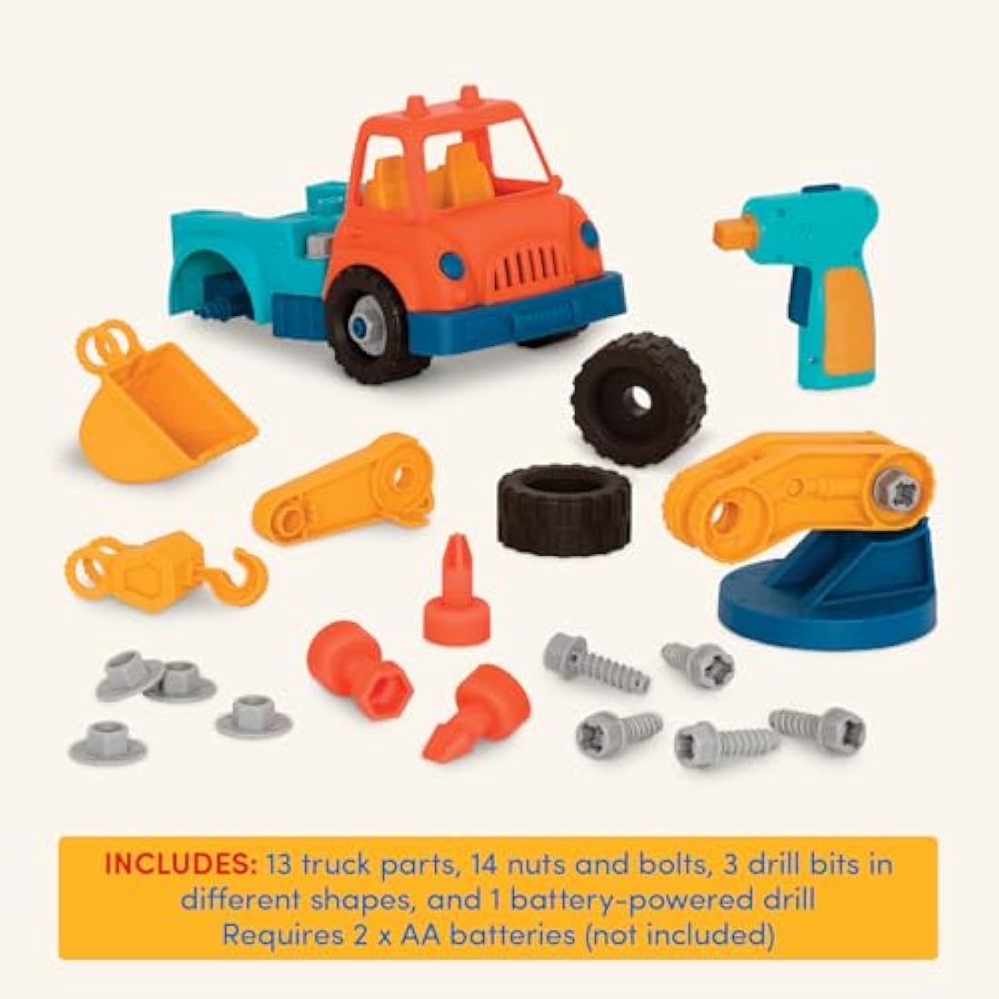 Wonder Wheels by Battat – Take-Apart Crane Truck – Toy Crane Truck with Drill for Kids Aged 3 Years & Up (31Pc), Medium